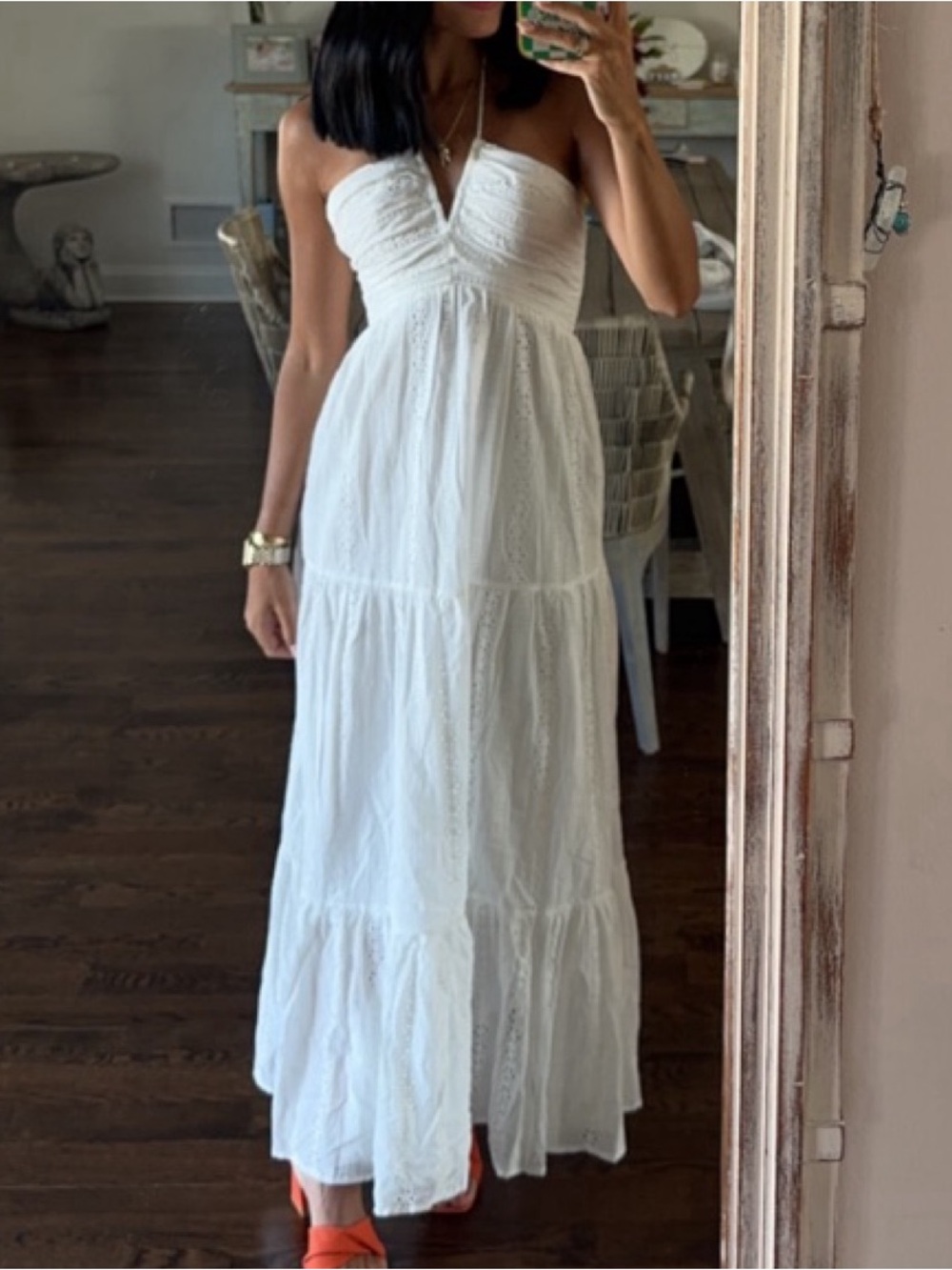 Selfie Leslie Brand White Strapless Eyelet Maxi Dress